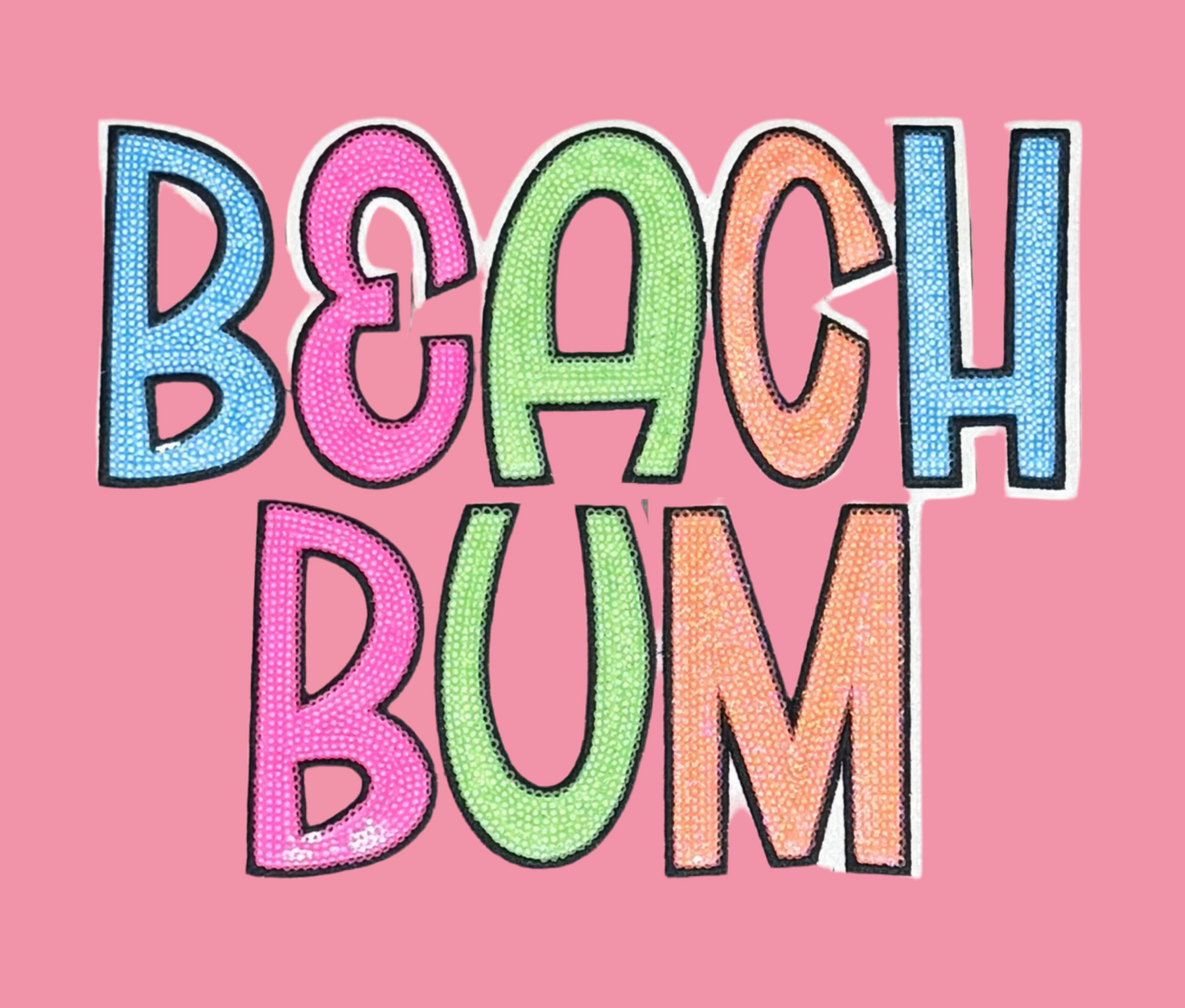 Beach Bum Patch, Sequin Beach Bum Patch, White Glitter Backing, Iron on Patch, DIY