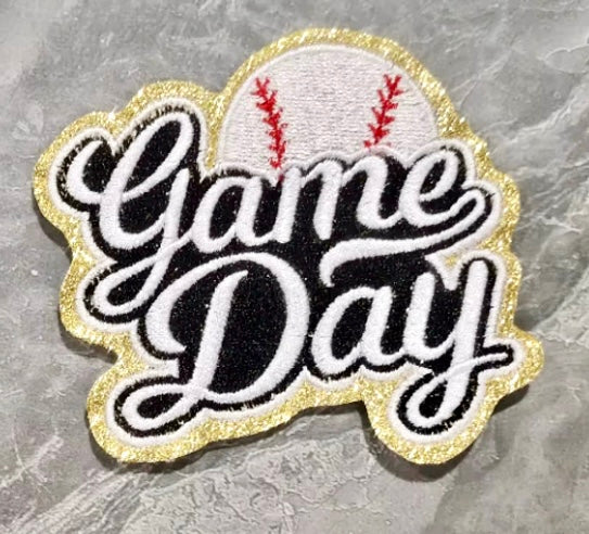Baseball Game Day Patch. Trucker Hat Patch, Glitter Patch, Iron On Patch, Sports Patch, Game Day Patch, Patch for Hat, DIY, White embroidered Patch