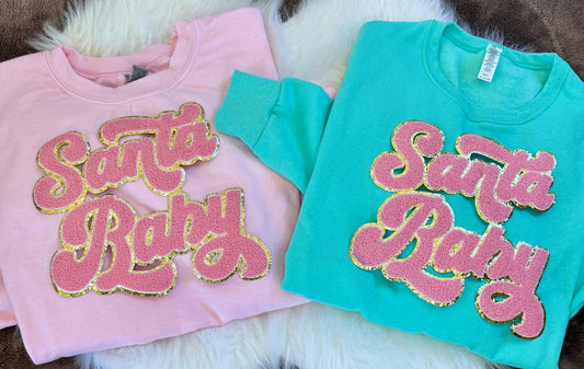 Chenille Glitter Santa Baby Patch: Iron On, Retro Christmas DIY