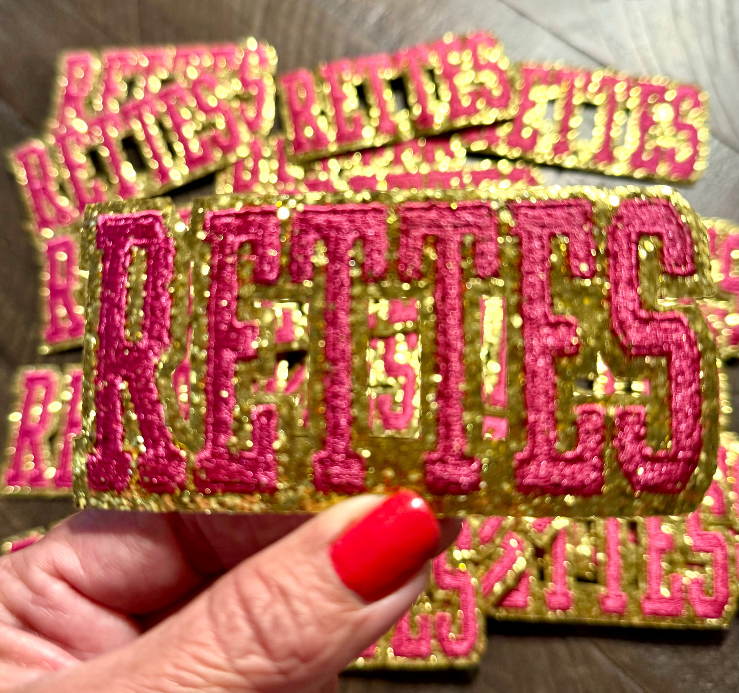 Rettes Patch, Embroidery Patch, Pink Patch, Glitter Patch, Iron on Patch, DIY Patch, Game Day Patch, Mascot Patch