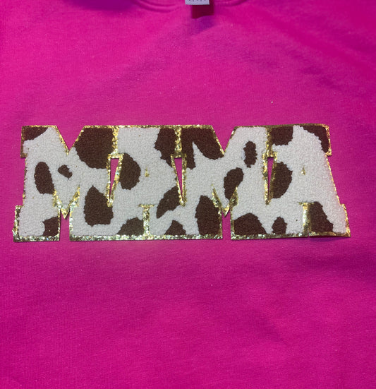 Mama Chenille and Glitter Patch, Brown Cow Patch, Mama in Brown Cow Chenille and Glitter Iron On Patch. Mother’ Day DIY