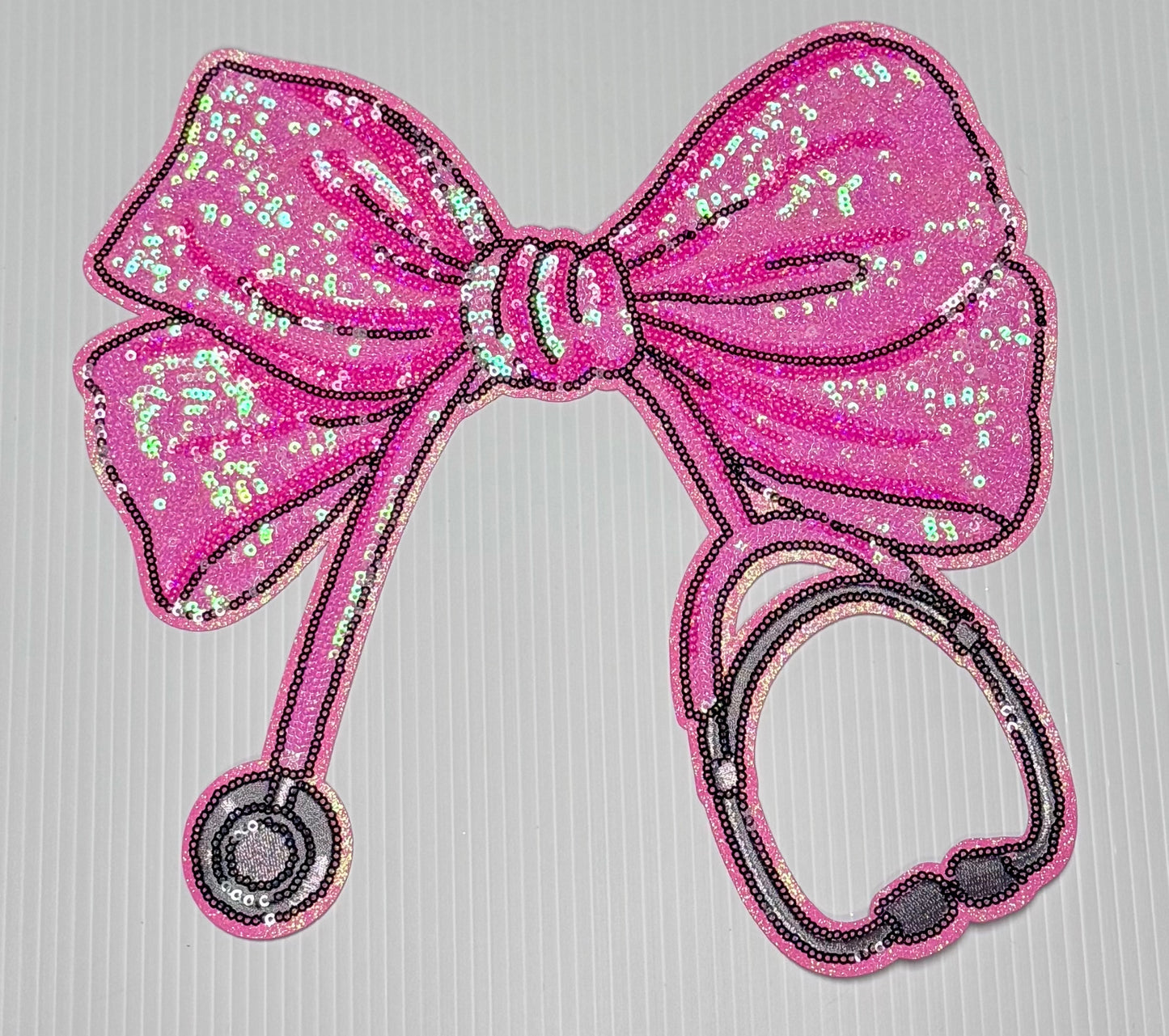 Stethoscope Bow Patch, 11 in Sequin Patch, Nurse Patch, Medical Patch, Pink Patch, Iron on Patch, DIY