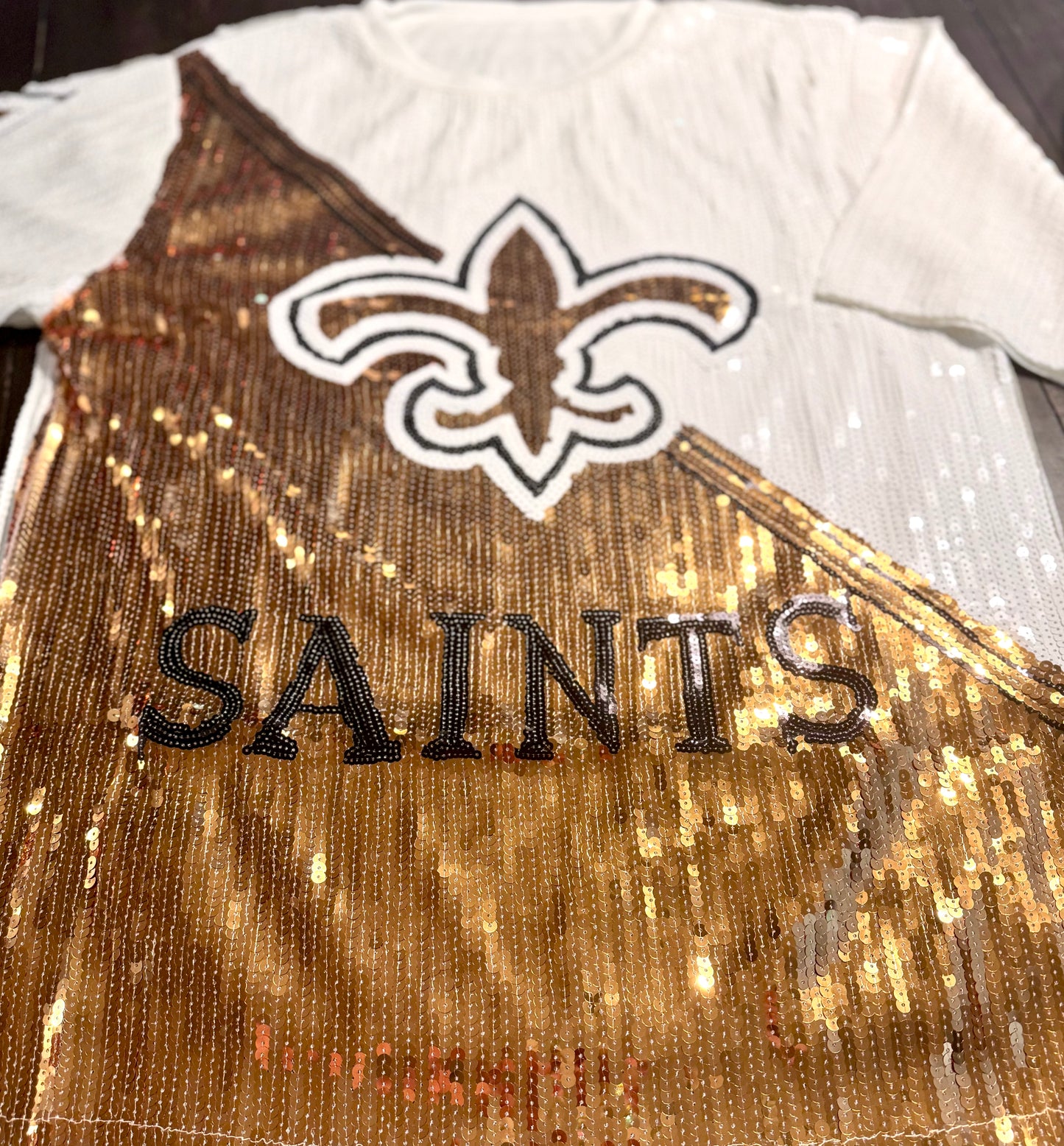 New Orleans Saints, White and Gold Sequin Jersey Dress, NFL Sequin Dress, Game Day Dress, New Orleans Attire
