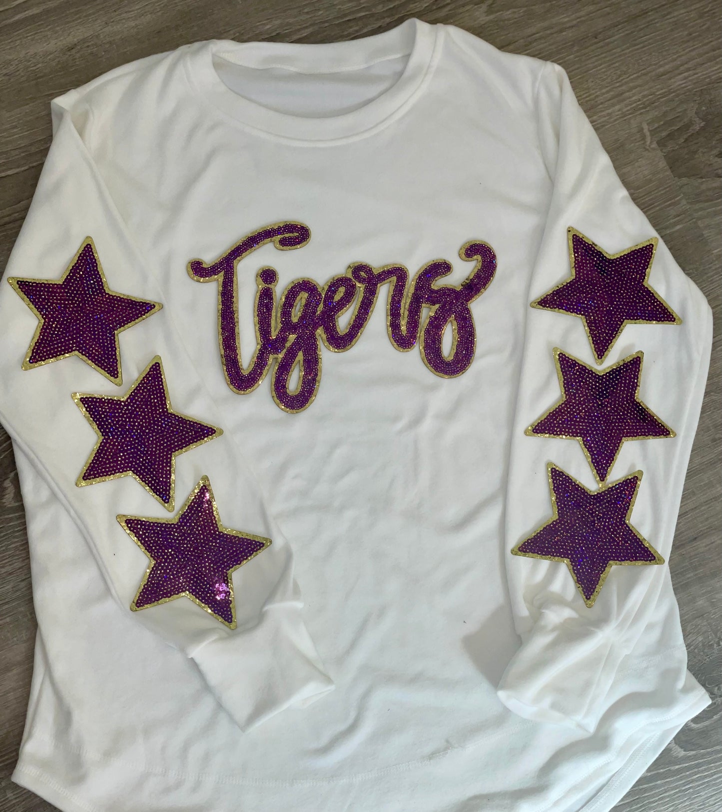 Tigers Purple Game Day Sequin Patch, Sequin Star Patch, DIY patch, Iron on Patch, Gold glitter backing