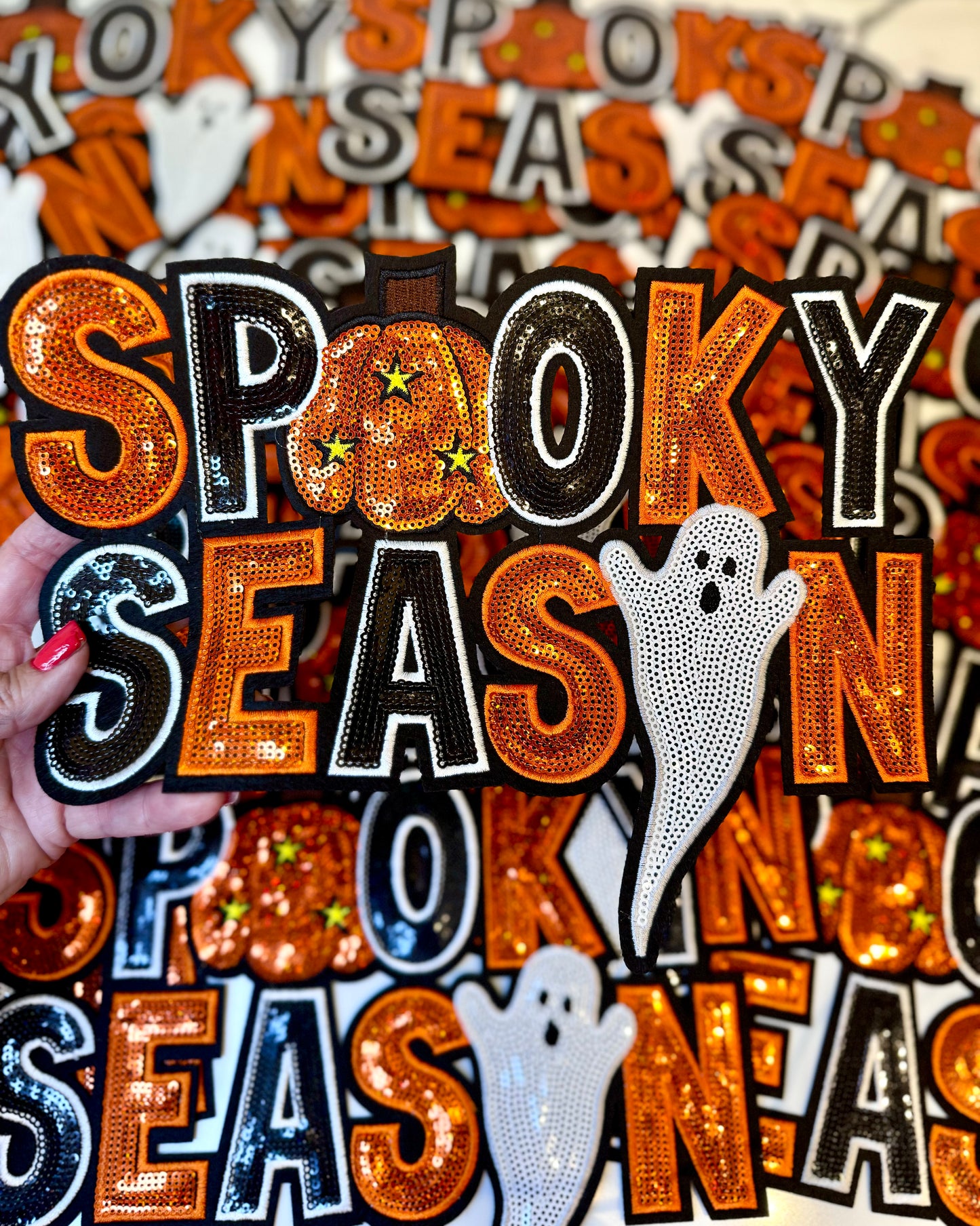 Sequin Spooky Season Patch, Sequin Patch, Spooky Patch, Iron on Patch, Ghost Patch, Halloween Patch, Fall Patches, DIY Patch