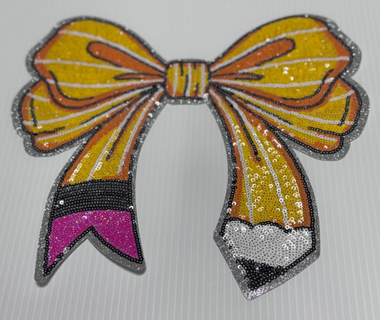 Pencil Bow Patch, 11 inch Patch, Teacher Patch, School Patch, Bow Patch, Iron on Patch, DIY