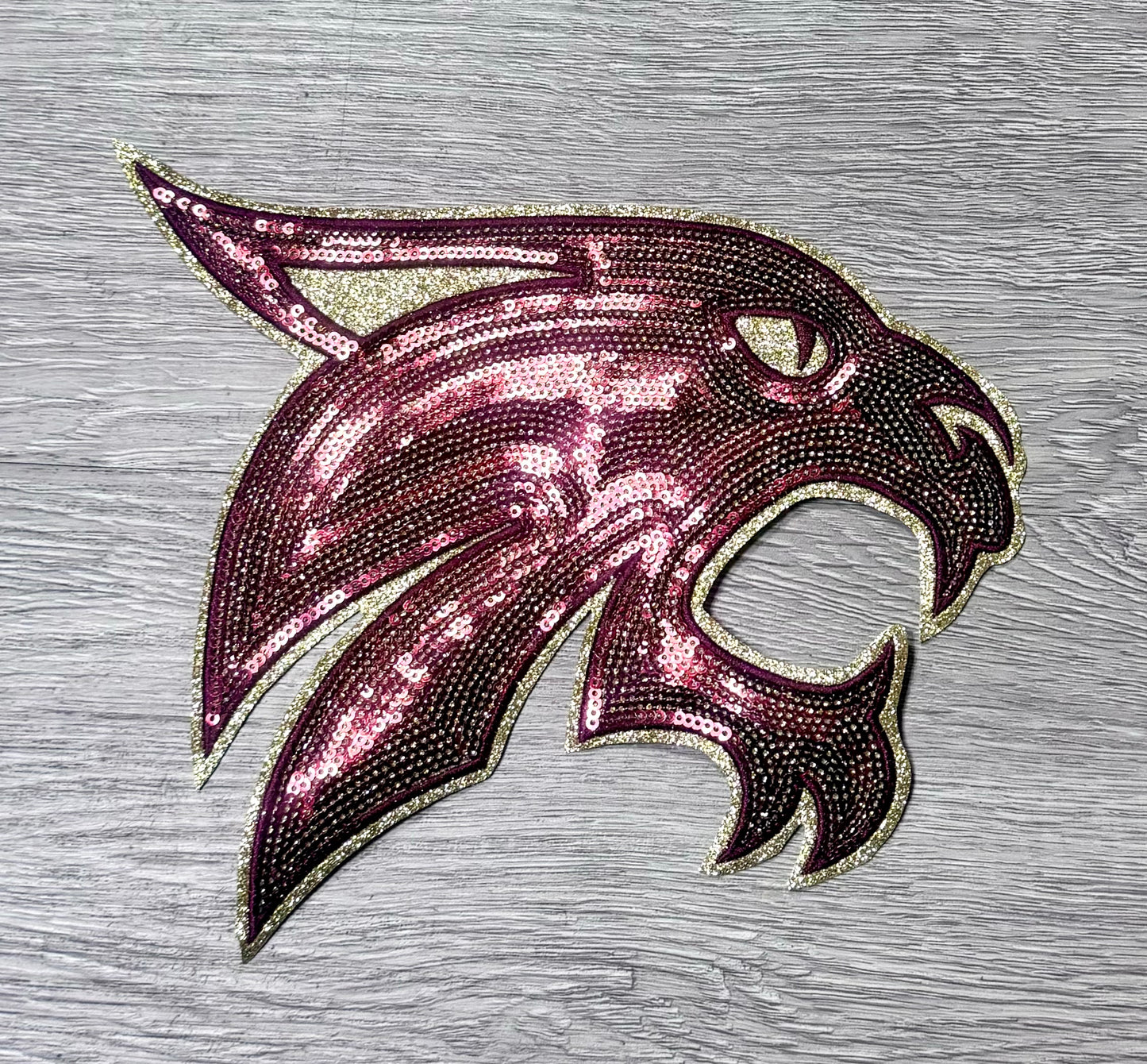 Sequin Bobcats Patch, Maroon sequins with gold glitter backing mascot patch, Iron on Patch, Game Day Patch, DIY Patch