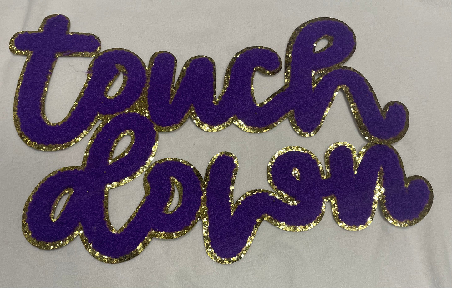 Touch Down Purple Game Day Chenille Patch, Sequin Star Patch, DIY patch, Iron on Patch, Gold glitter backing