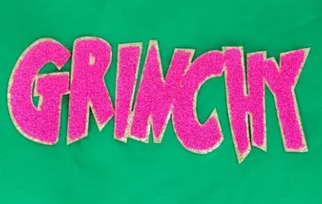 Pink Grinchy Patch. Glitter and Chenille Patch 11” One Single Patch, Christmas Patch, DIY, Iron on Patch