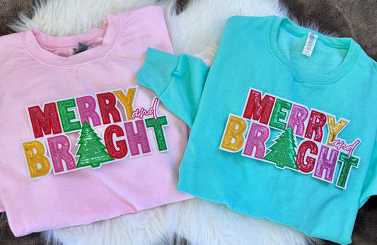 Sequin Merry and Bright Patch, 11 inch patch, Christmas Patch, Iron On Patch, Holiday Patch, DIY Patch, Sweatshirt Patch