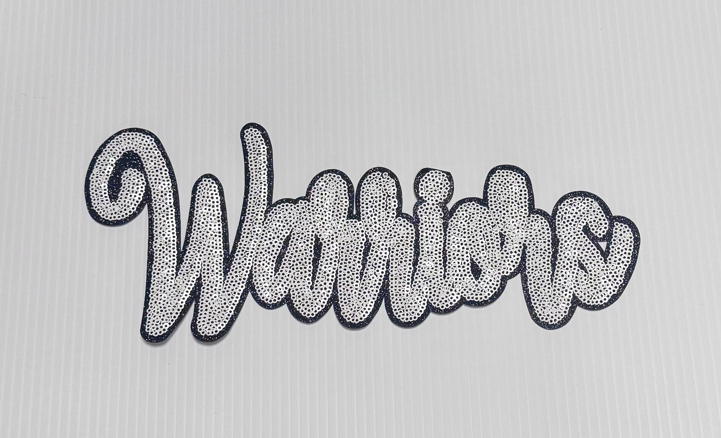 Warriors Patch, Sequin Patch, White Sequin Warriors Patch, Black Glitter Backing, Iron on Patch, Game Day Patch, Mascot Patch, DIY Patch