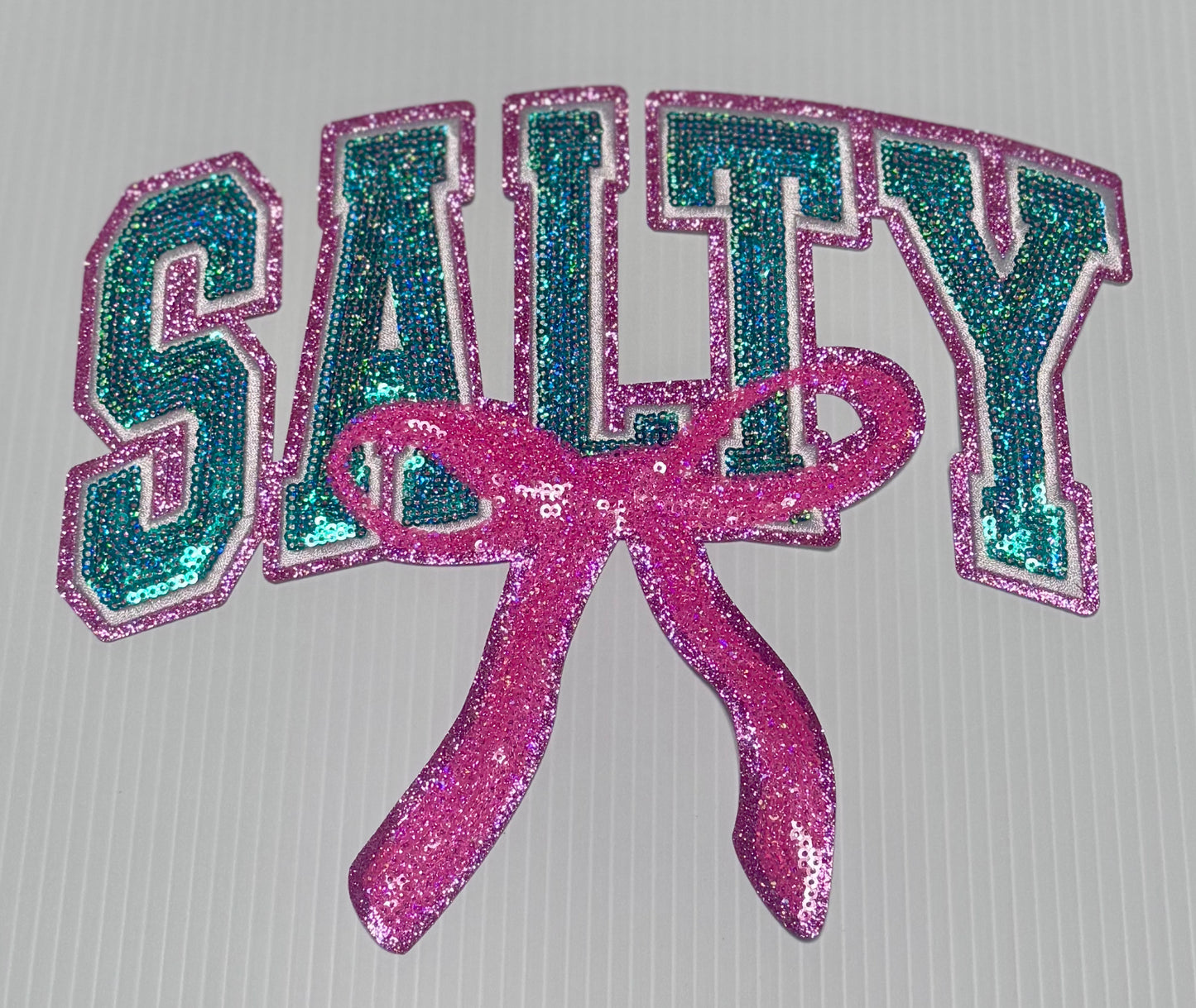 Salty Patch, Salty Sequin Bow Patch, Pink Glitter Backing, Iron on Patch, DIY