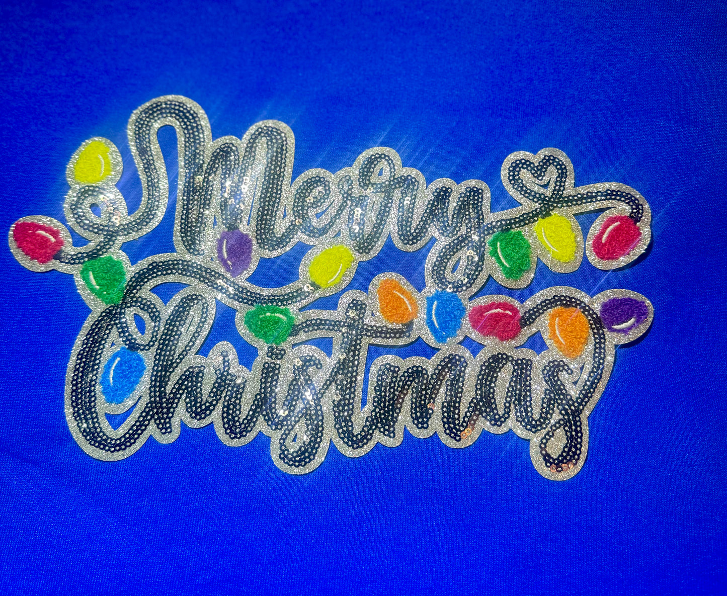 Sequin Merry Christmas Patch, Chenille Christmas Lights patch, Iron on Patch, Glitter Patch, DIY Patch, Christmas Patch