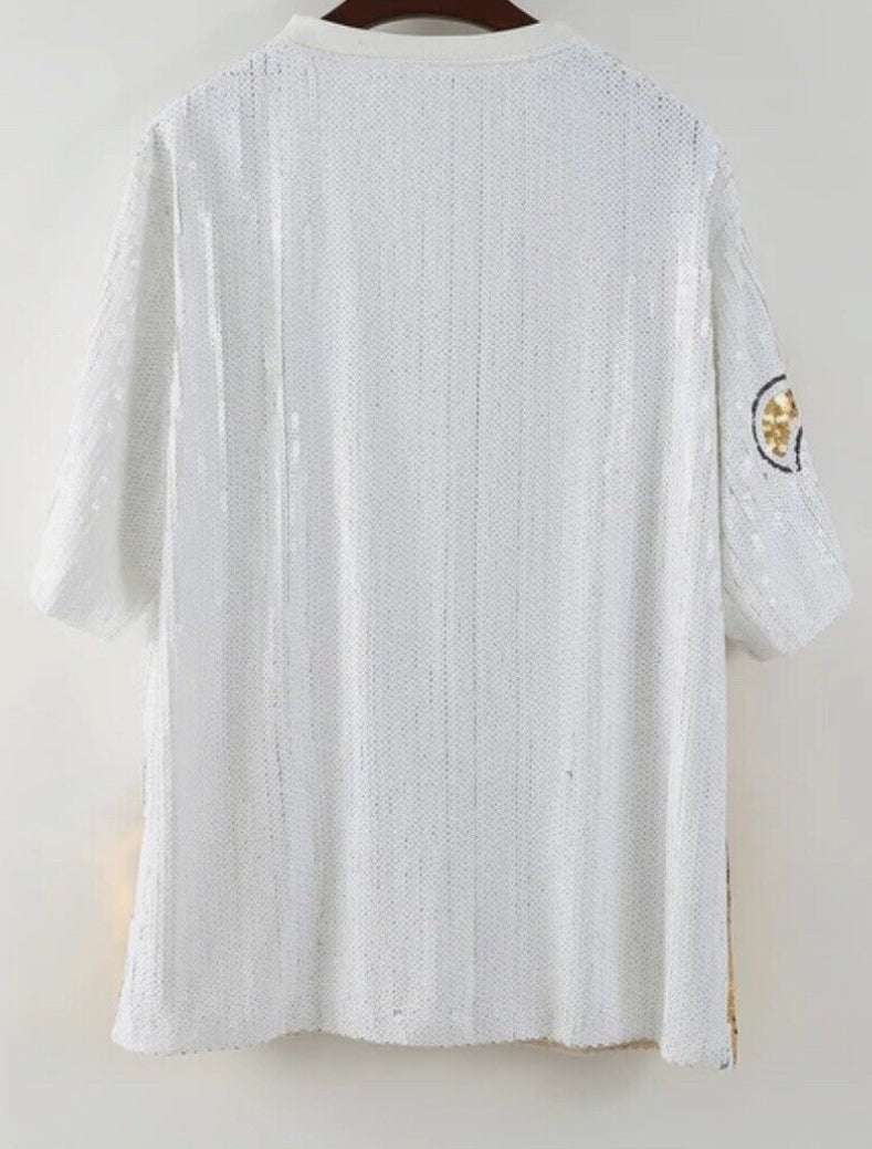 New Orleans Saints, White and Gold Sequin Jersey Dress, NFL Sequin Dress, Game Day Dress, New Orleans Attire
