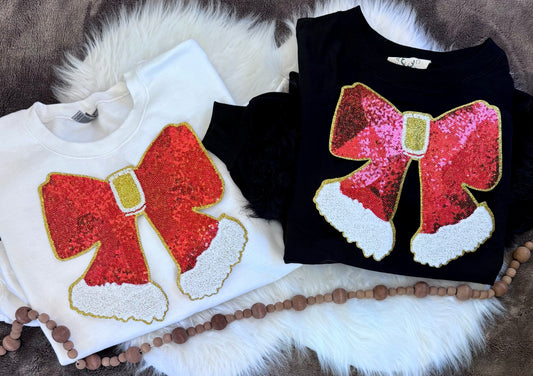 Sequin Bow Patch, Red Sequin Patch, 11 inch patch, Christmas Patch, Iron On Patch, Holiday Patch, DIY Patch, Sweatshirt Patch, Glitter Patch