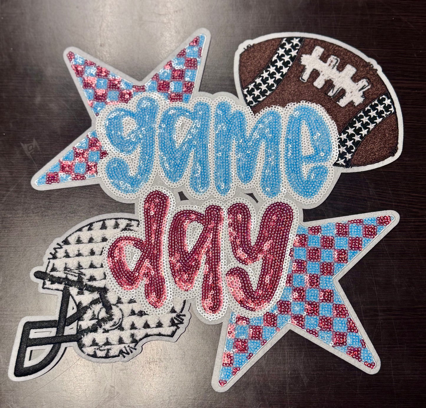 Game Day Patch, 11 in Patch,Football Patch, Red and Blue Patch, Sequin Football Patch, Sports Patch, Sequin Patch, Iron on Patch, DIY