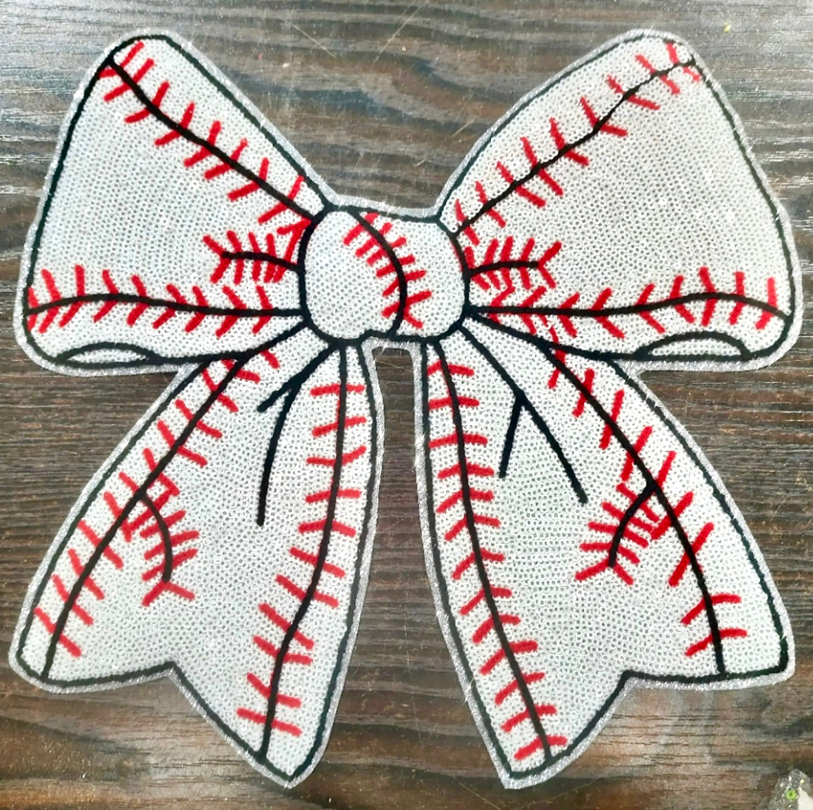 Baseball Bow Patch, 11", Sequin Patch, Bow Patch, Large Patch, Sports Patch, Game Day Patch, DIY