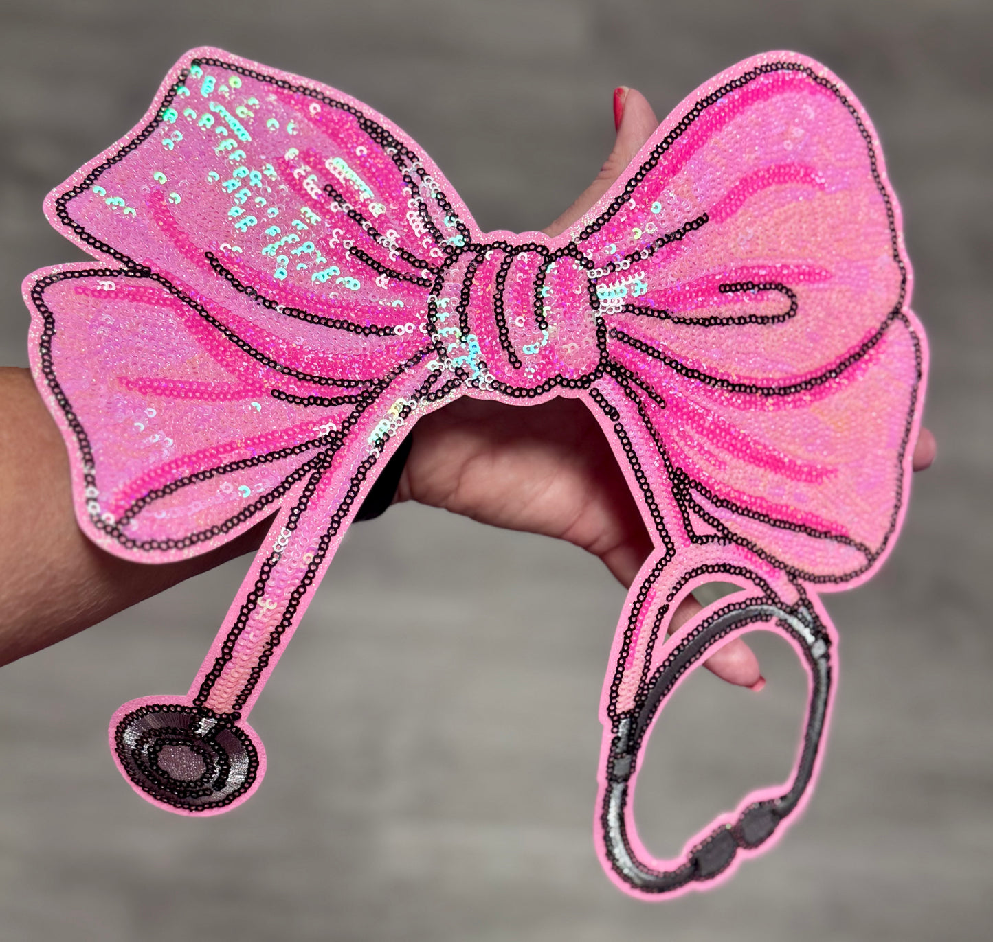 Stethoscope Bow Patch, 11 in Sequin Patch, Nurse Patch, Medical Patch, Pink Patch, Iron on Patch, DIY
