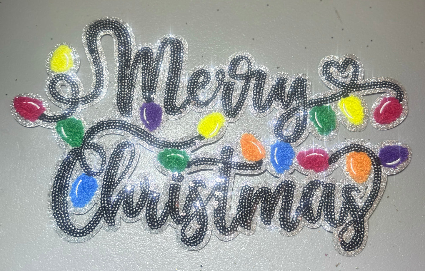 Sequin Merry Christmas Patch, Chenille Christmas Lights patch, Iron on Patch, Glitter Patch, DIY Patch, Christmas Patch