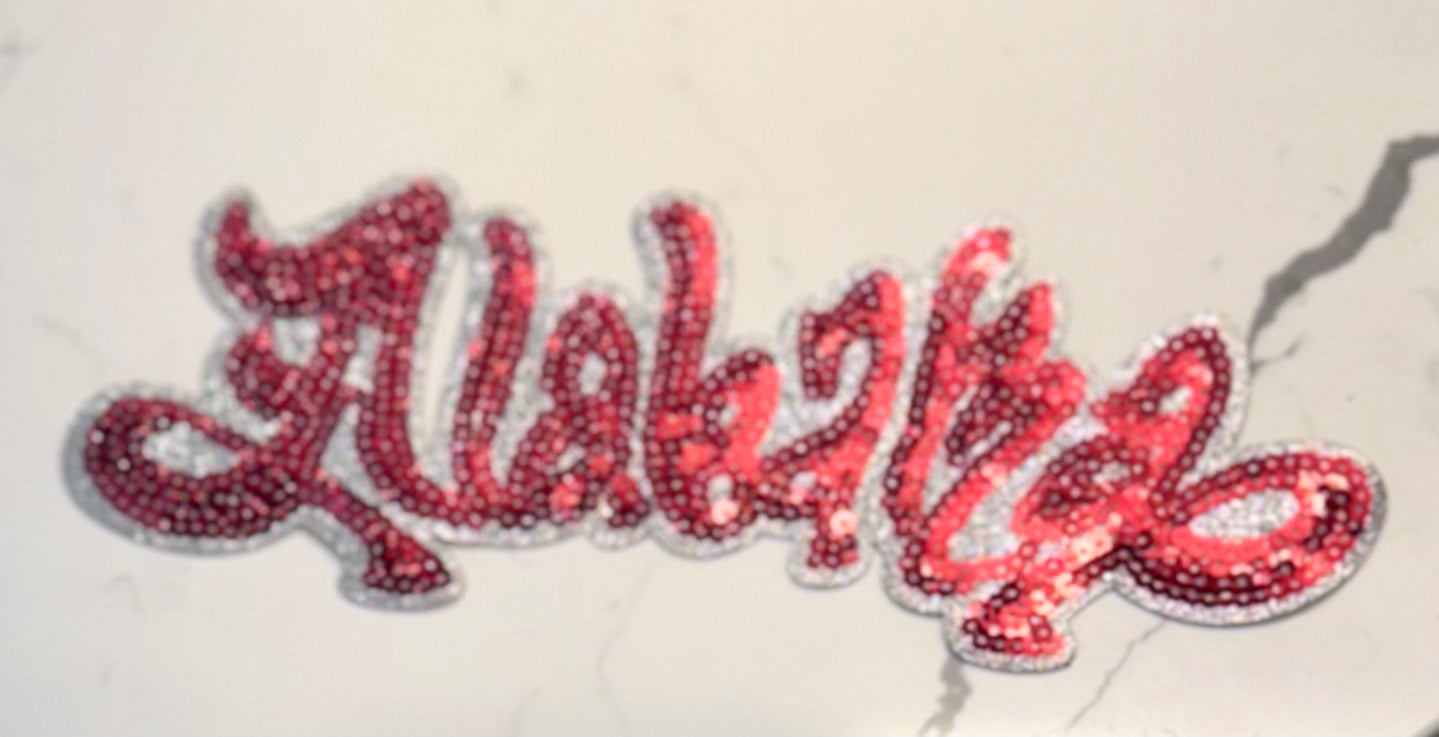 Sequin Patch, Crimson Alabama Patch, Silver Glitter Backing, Iron On Patch, Game Day Patch, Mascot Patch, DIY Patch