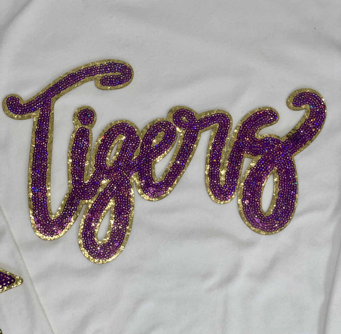 Tigers Purple Game Day Sequin Patch, Sequin Star Patch, DIY patch, Iron on Patch, Gold glitter backing
