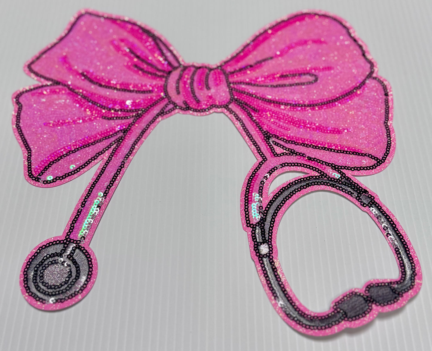 Stethoscope Bow Patch, 11 in Sequin Patch, Nurse Patch, Medical Patch, Pink Patch, Iron on Patch, DIY
