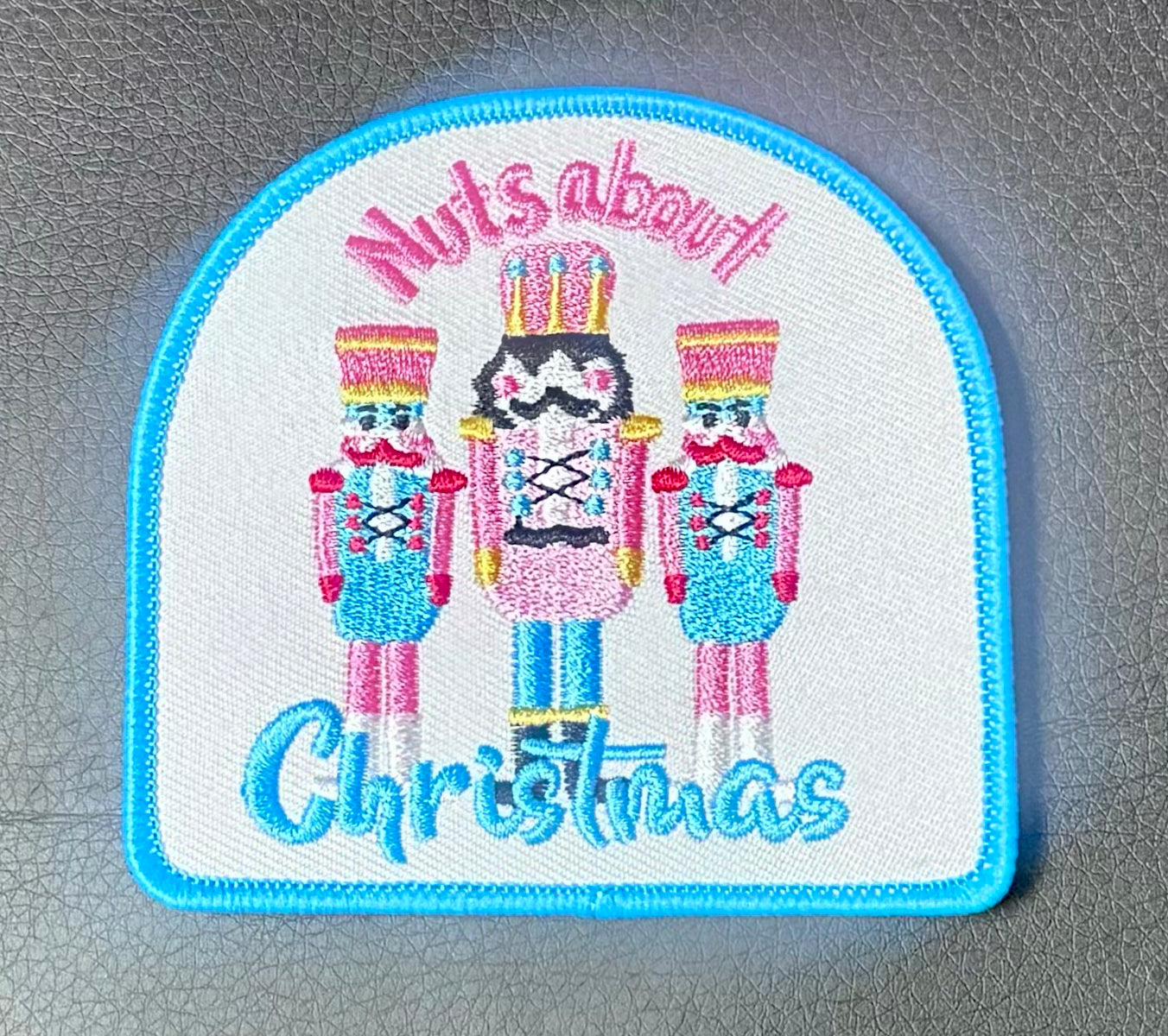 Nuts about Christmas Patch, Nutcracker Patch, Custom 3.5" Embroidery Iron On Patch, Trucker Hat Patch, Christmas Patch, Hat Bar Patch, Small Patch, Holiday Patch, Pink Patch, DIY Patch