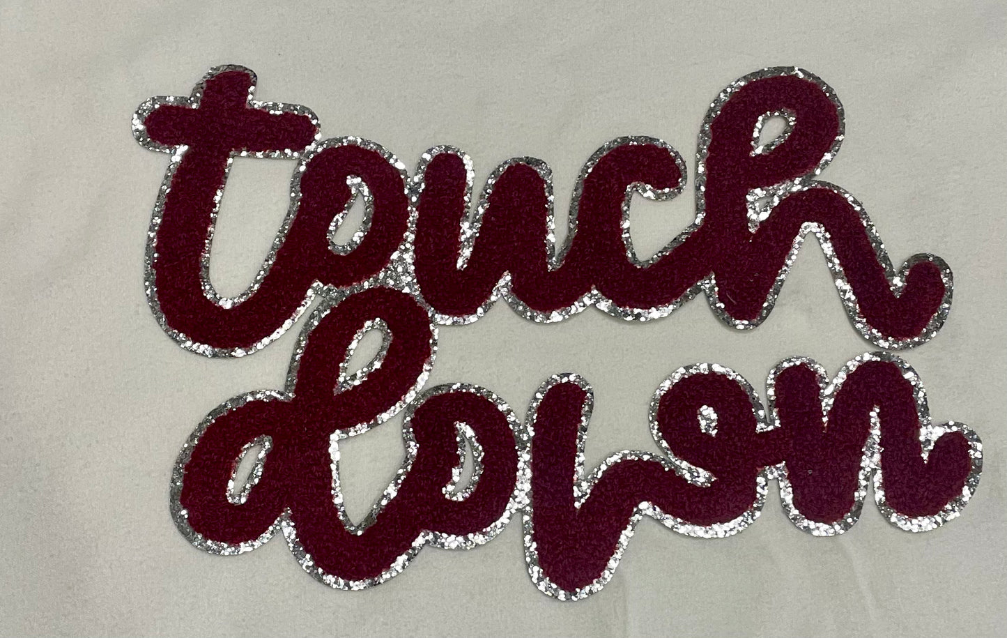 Touch Down Crimson/Maroon Game Day Chenille Patch, Sequin Star Patch, DIY patch, iron on patch, Silver glitter backing
