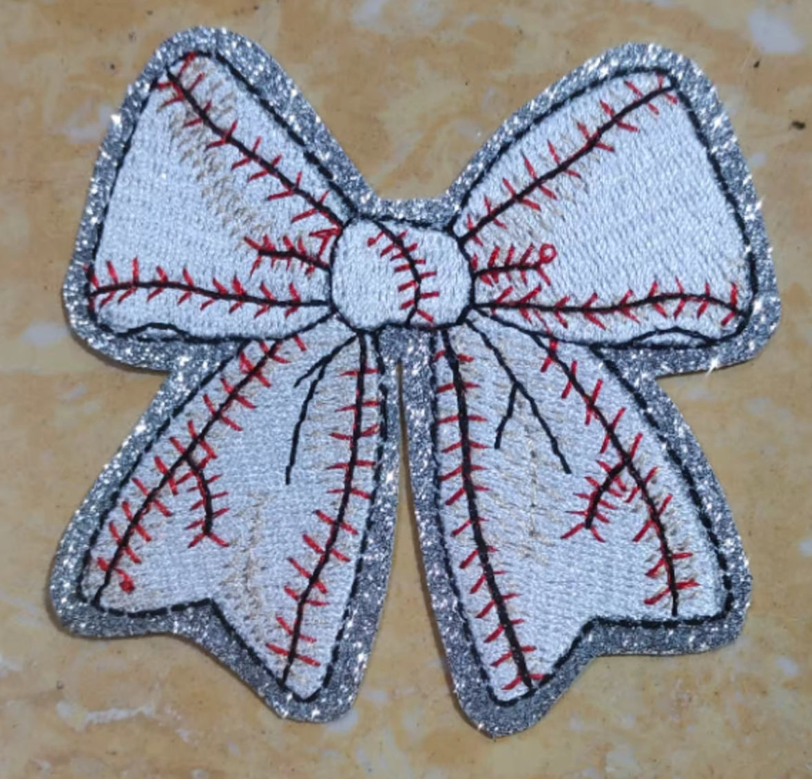 Baseball Bow Patch, 3", Sequin Patch, Bow Patch, Small Patch, Sports Patch, Game Day Patch, DIY