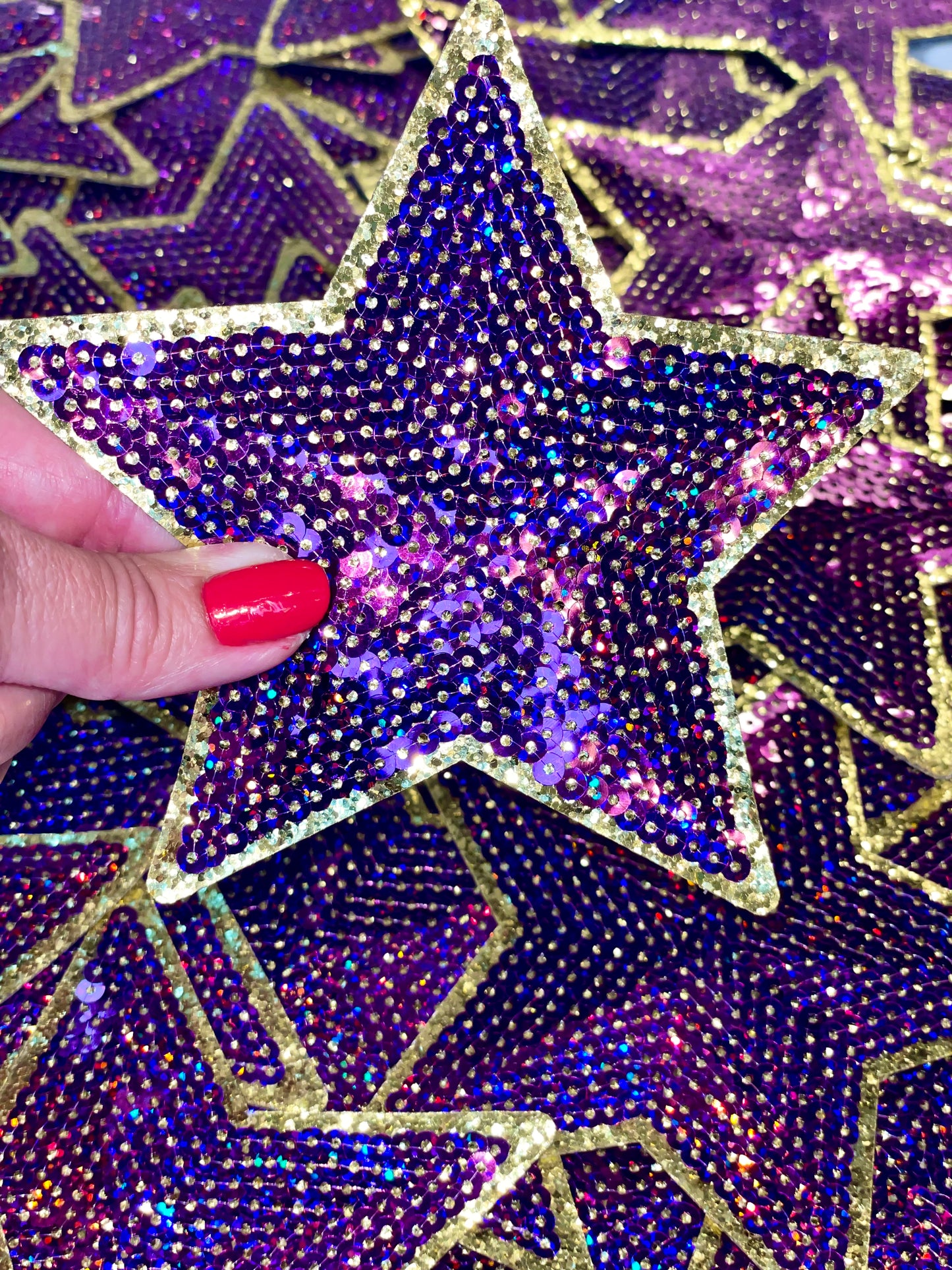 Tigers Purple Game Day Sequin Patch, Sequin Star Patch, DIY patch, Iron on Patch, Gold glitter backing