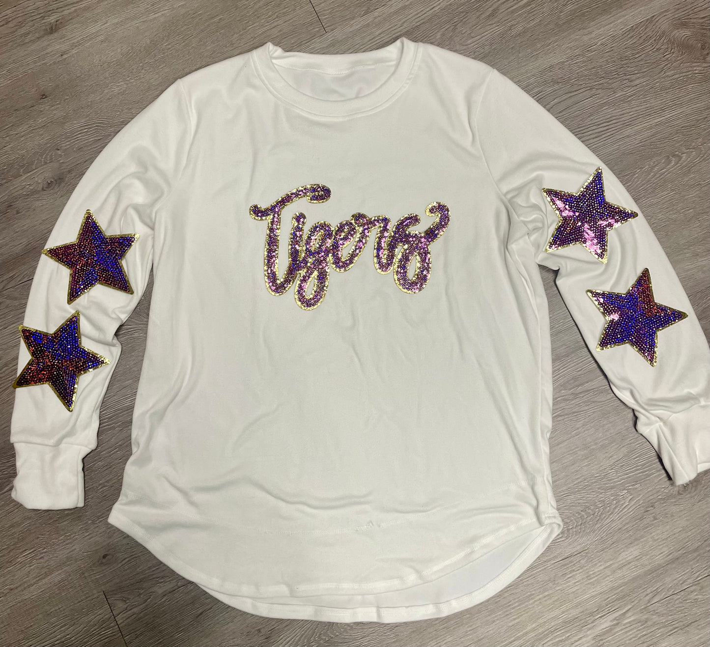 Tigers Purple Game Day Sequin Patch, Sequin Star Patch, DIY patch, Iron on Patch, Gold glitter backing