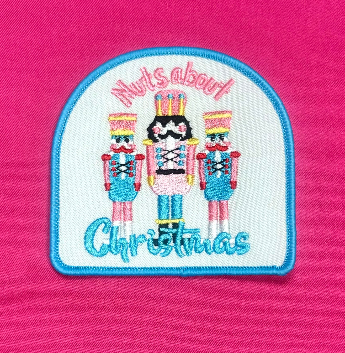 Nuts about Christmas Patch, Nutcracker Patch, Custom 3.5" Embroidery Iron On Patch, Trucker Hat Patch, Christmas Patch, Hat Bar Patch, Small Patch, Holiday Patch, Pink Patch, DIY Patch