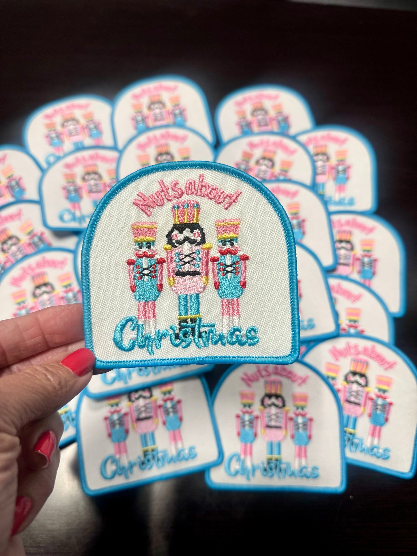 Nuts about Christmas Patch, Nutcracker Patch, Custom 3.5" Embroidery Iron On Patch, Trucker Hat Patch, Christmas Patch, Hat Bar Patch, Small Patch, Holiday Patch, Pink Patch, DIY Patch