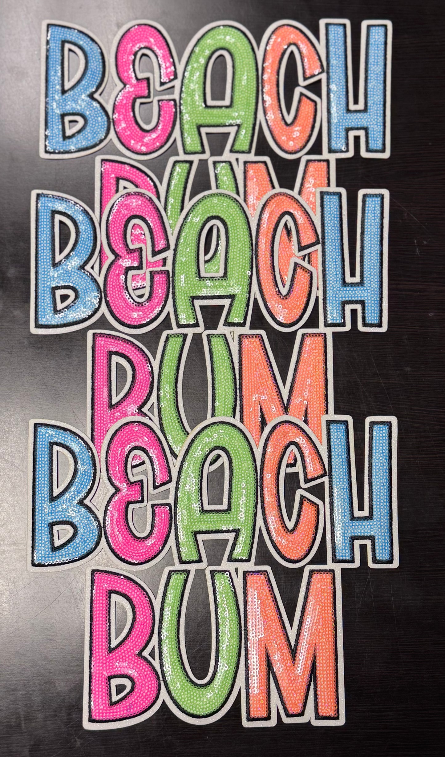 Beach Bum Patch, Sequin Beach Bum Patch, White Glitter Backing, Iron on Patch, DIY