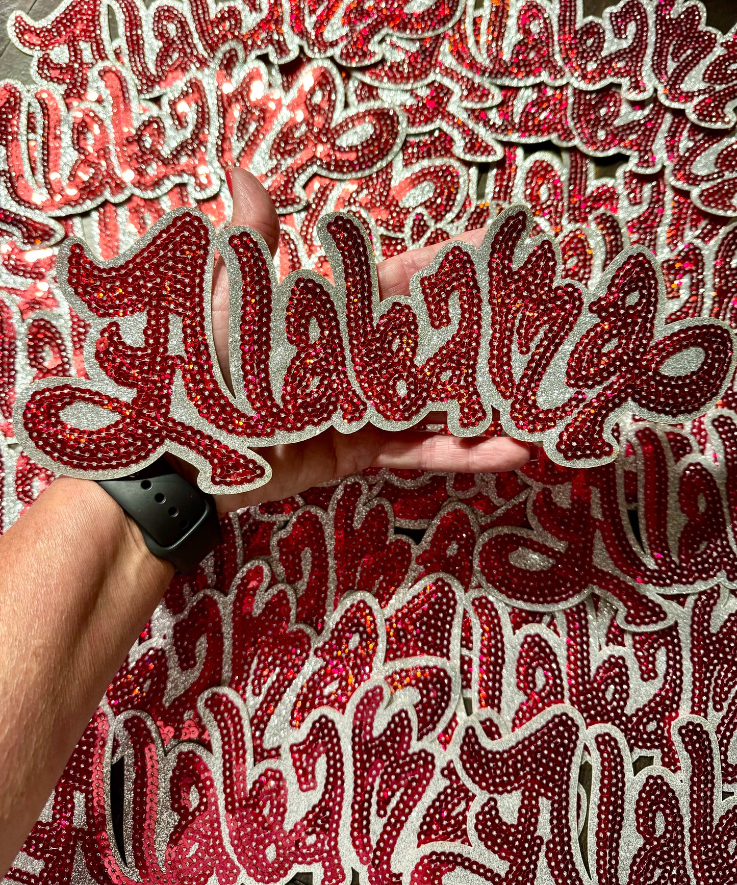 Sequin Patch, Crimson Alabama Patch, Silver Glitter Backing, Iron On Patch, Game Day Patch, Mascot Patch, DIY Patch