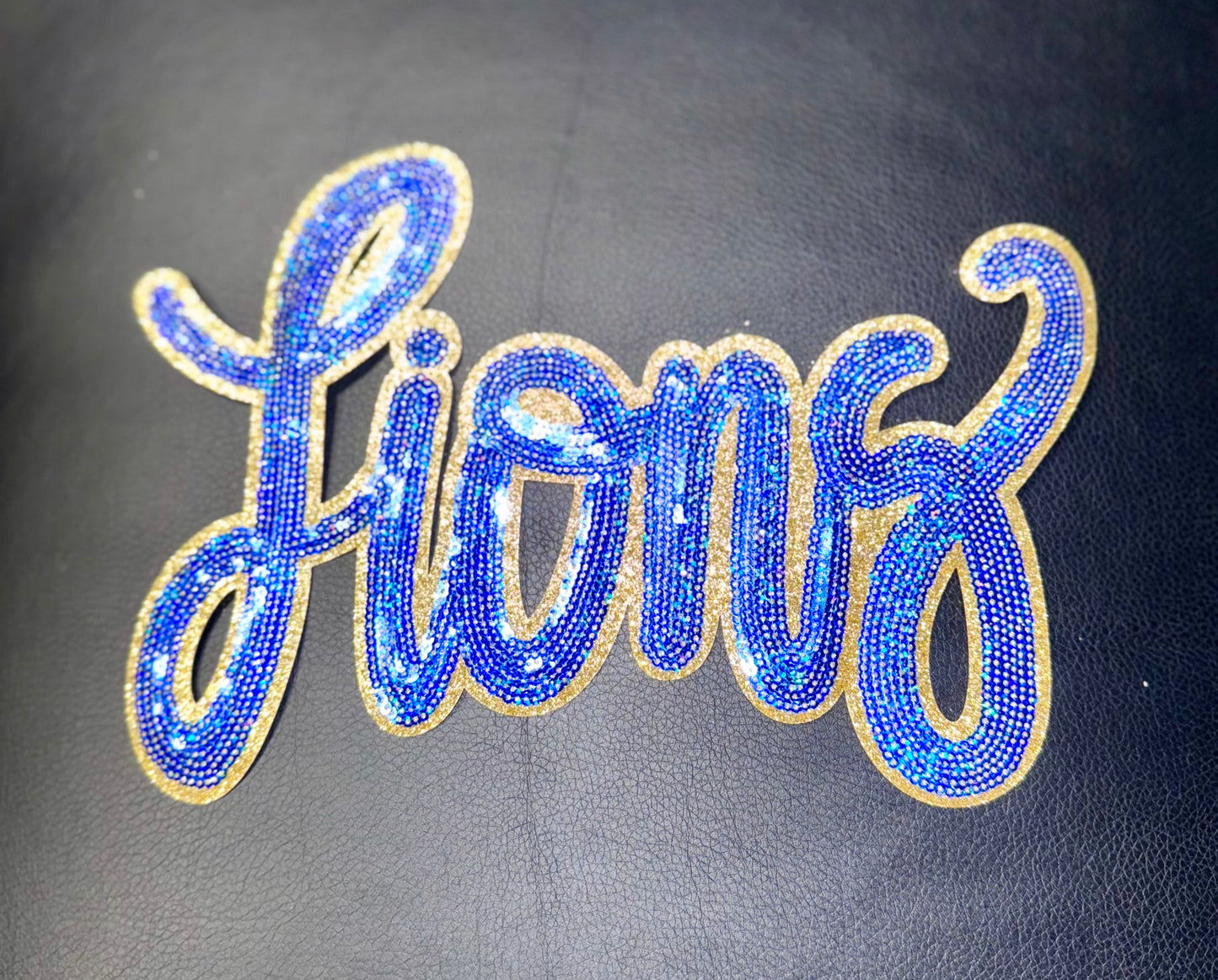 Lions Patch, Sequin Patch, Football Patch, Lions Royal Blue Game Day Sequin Patch, Sequin Patch, DIY, Iron on Patch, Gold glitter backing