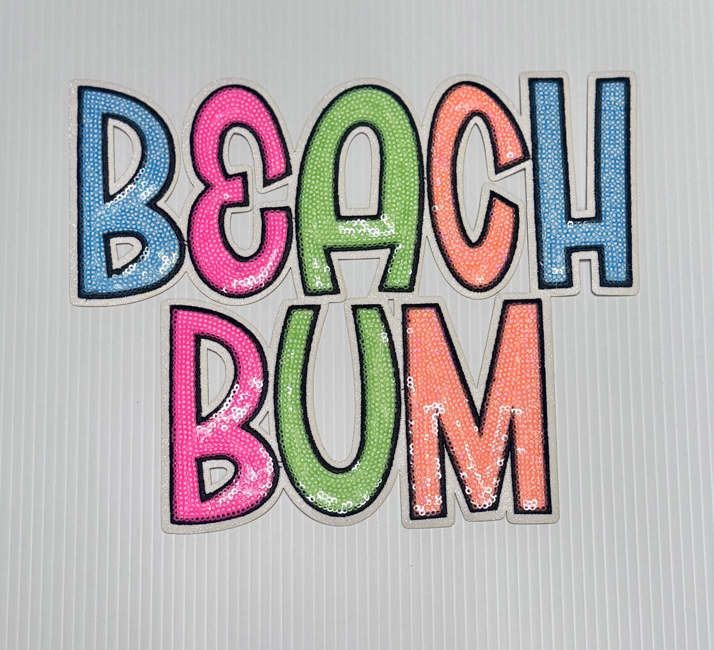 Beach Bum Patch, Sequin Beach Bum Patch, White Glitter Backing, Iron on Patch, DIY