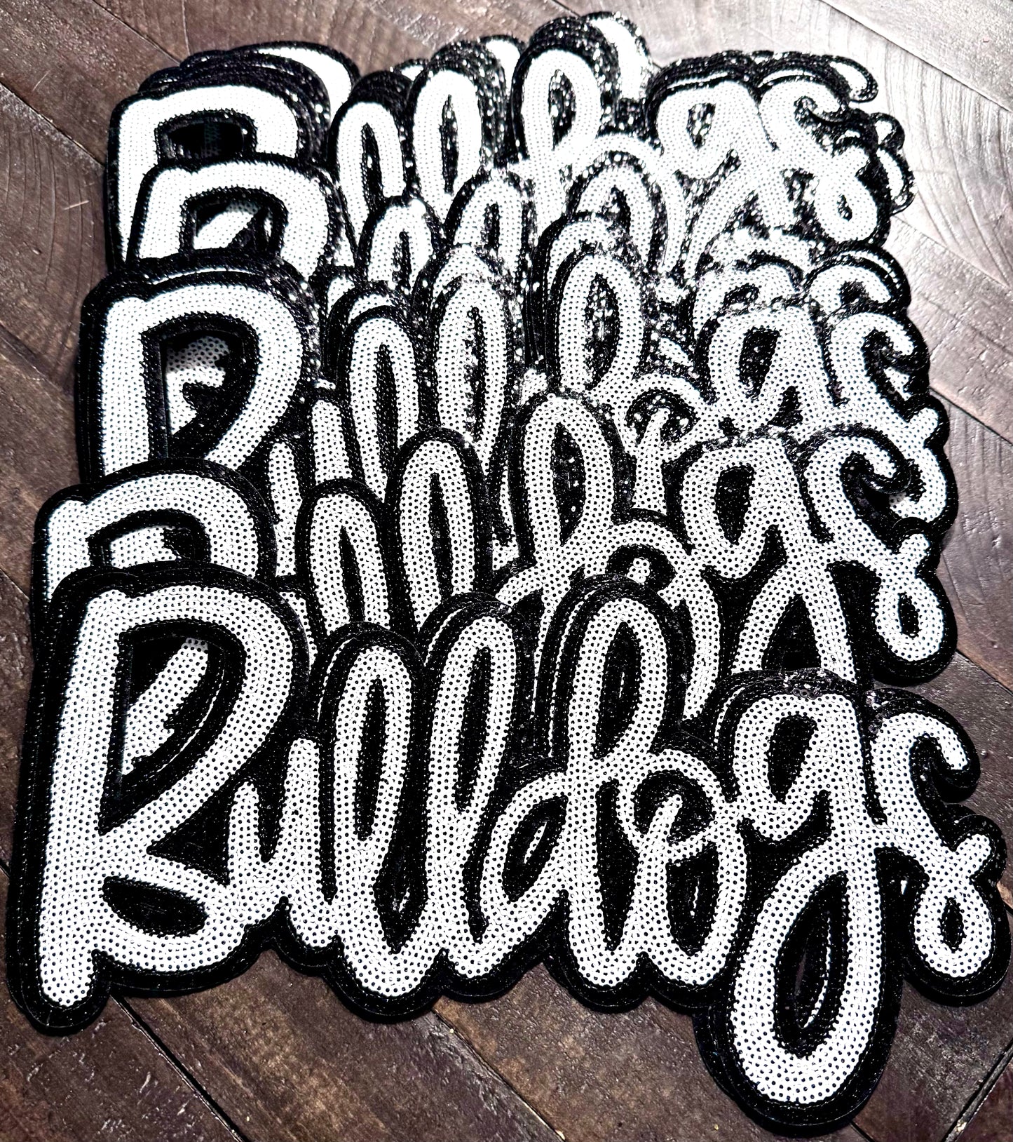 Bulldogs Patch, Sequin Patch, White Bulldogs Patch, Black Glitter Backing, Iron On Patch, Game Day Patch, Mascot Patch, DIY Patch