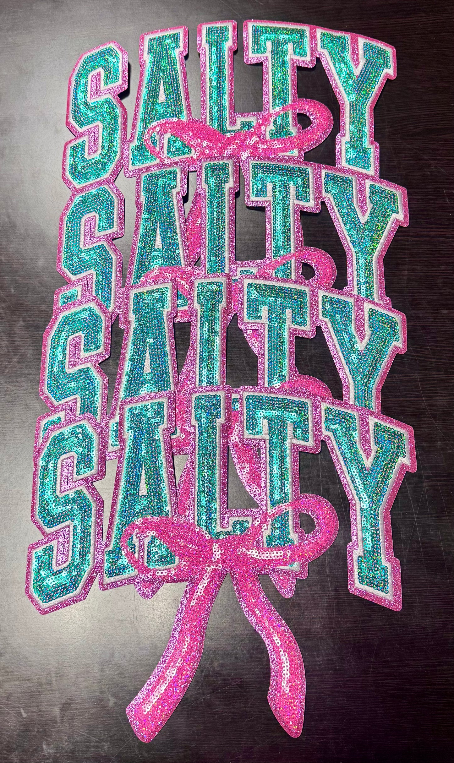 Salty Patch, Salty Sequin Bow Patch, Pink Glitter Backing, Iron on Patch, DIY