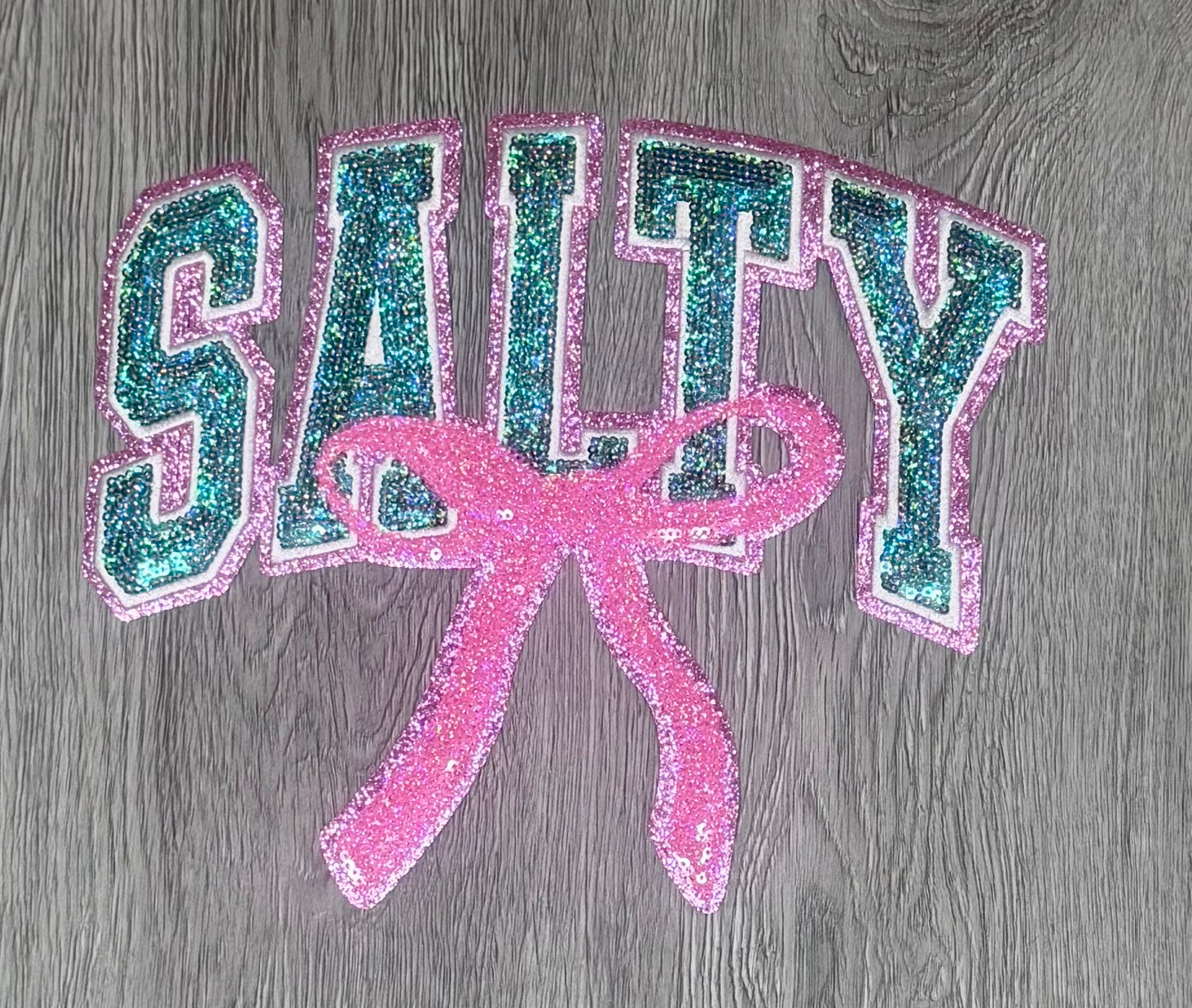 Salty Patch, Salty Sequin Bow Patch, Pink Glitter Backing, Iron on Patch, DIY
