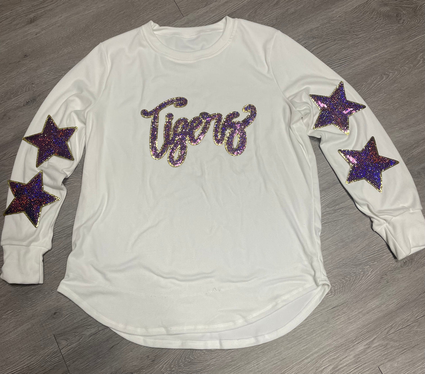 Tigers Purple Game Day Sequin Patch, Sequin Star Patch, DIY patch, Iron on Patch, Gold glitter backing