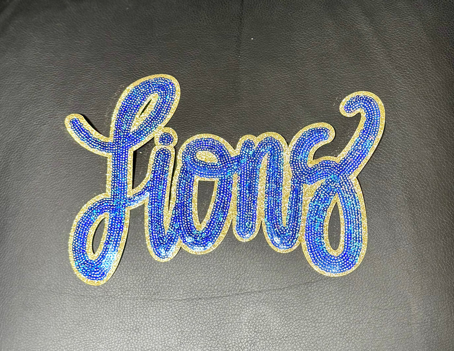 Lions Patch, Sequin Patch, Football Patch, Lions Royal Blue Game Day Sequin Patch, Sequin Patch, DIY, Iron on Patch, Gold glitter backing