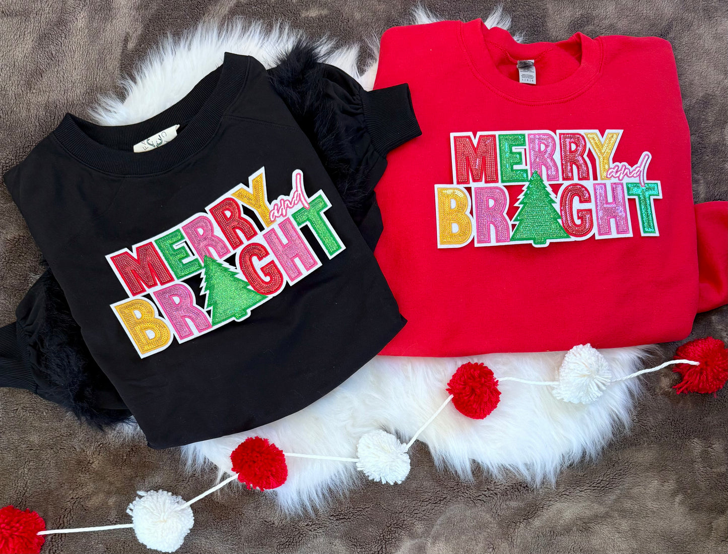 Sequin Merry and Bright Patch, 11 inch patch, Christmas Patch, Iron On Patch, Holiday Patch, DIY Patch, Sweatshirt Patch