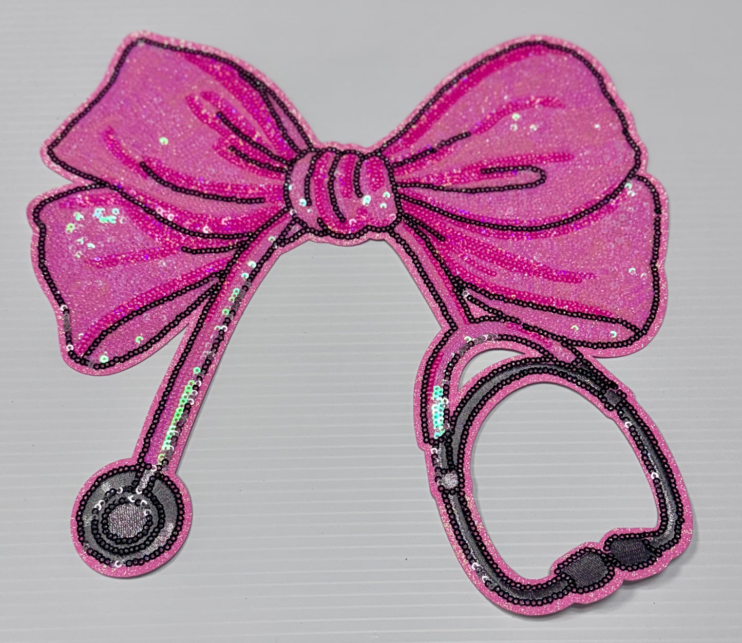 Stethoscope Bow Patch, 11 in Sequin Patch, Nurse Patch, Medical Patch, Pink Patch, Iron on Patch, DIY