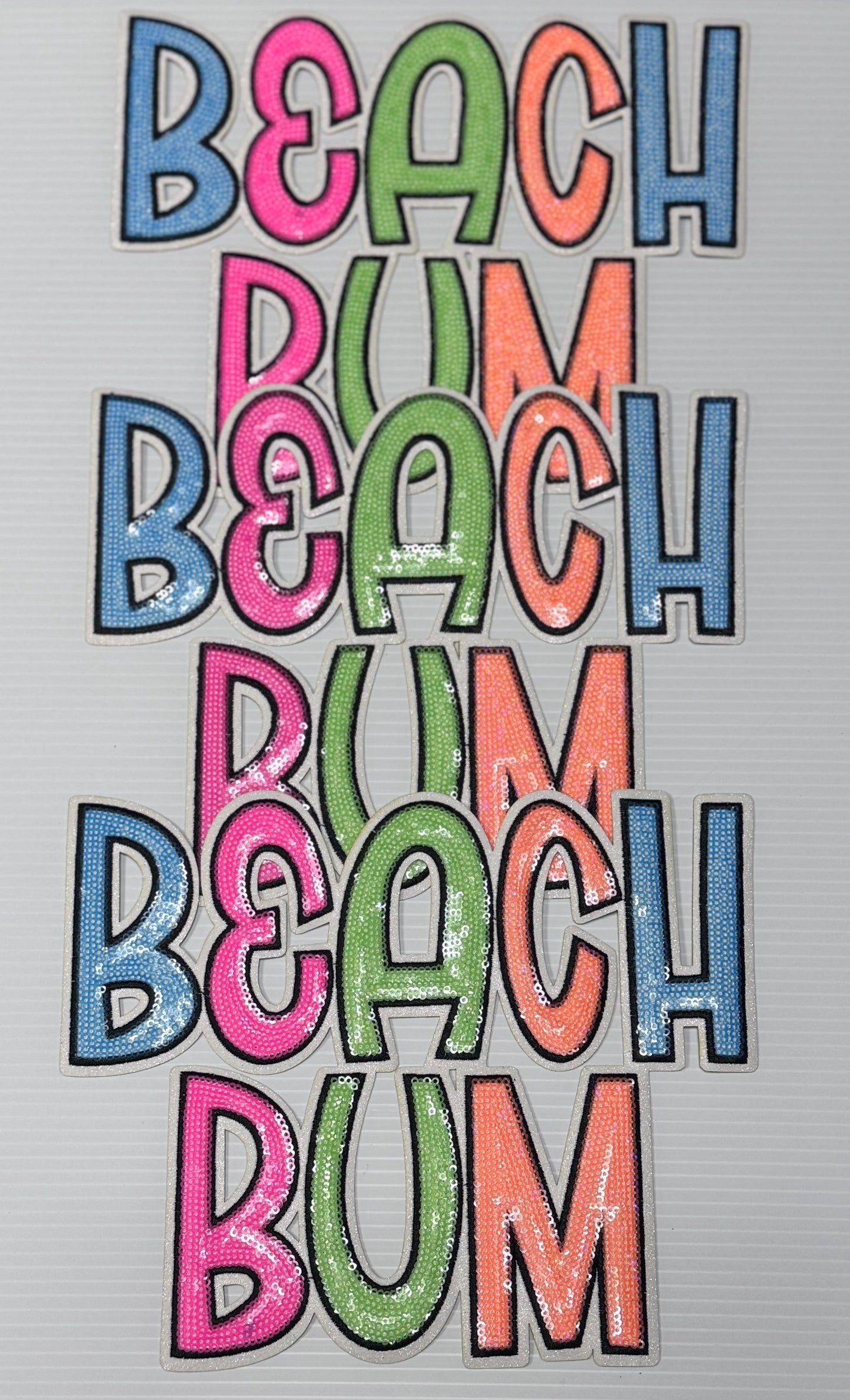 Beach Bum Patch, Sequin Beach Bum Patch, White Glitter Backing, Iron on Patch, DIY