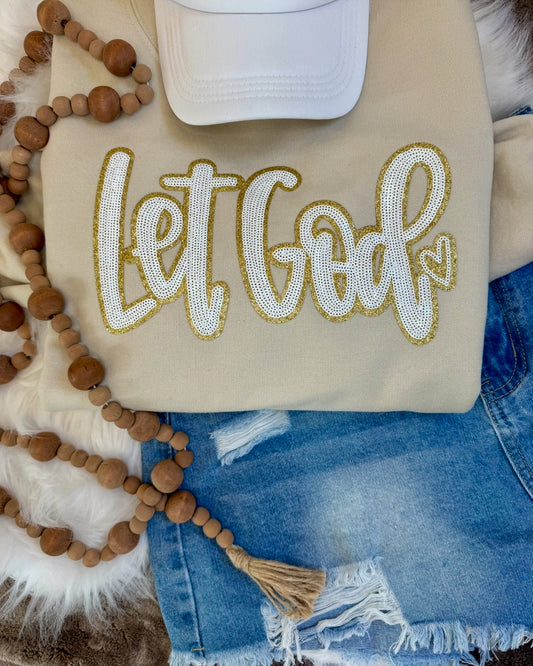 Let God Patch, White Sequin Patch, Gold Glitter Patch, Iron on Patch, Inspirational Patch, Bible verse patch, Religious Patch