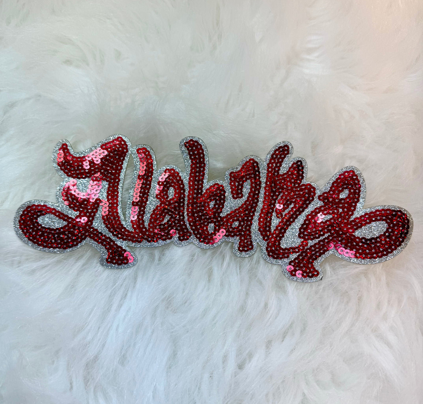 Sequin Patch, Crimson Alabama Patch, Silver Glitter Backing, Iron On Patch, Game Day Patch, Mascot Patch, DIY Patch
