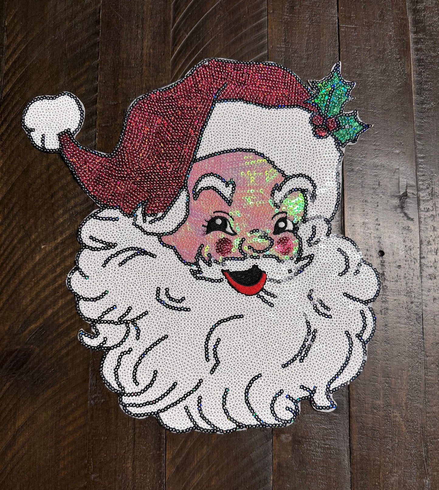 Sequin Santa Patch, 11 inch patch, Christmas Patch, Iron On Patch, Holiday Patch, DIY Patch, Sweatshirt Patch