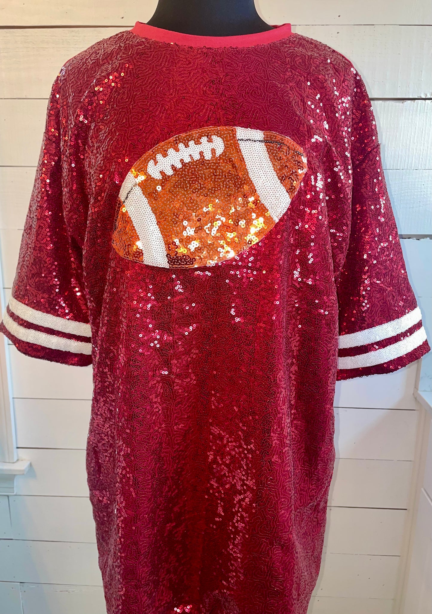 Sequin Dress, Sequin Jersey Dress, Crimson/Maroon and White Football Sequin Jersey Dress, Game Day,