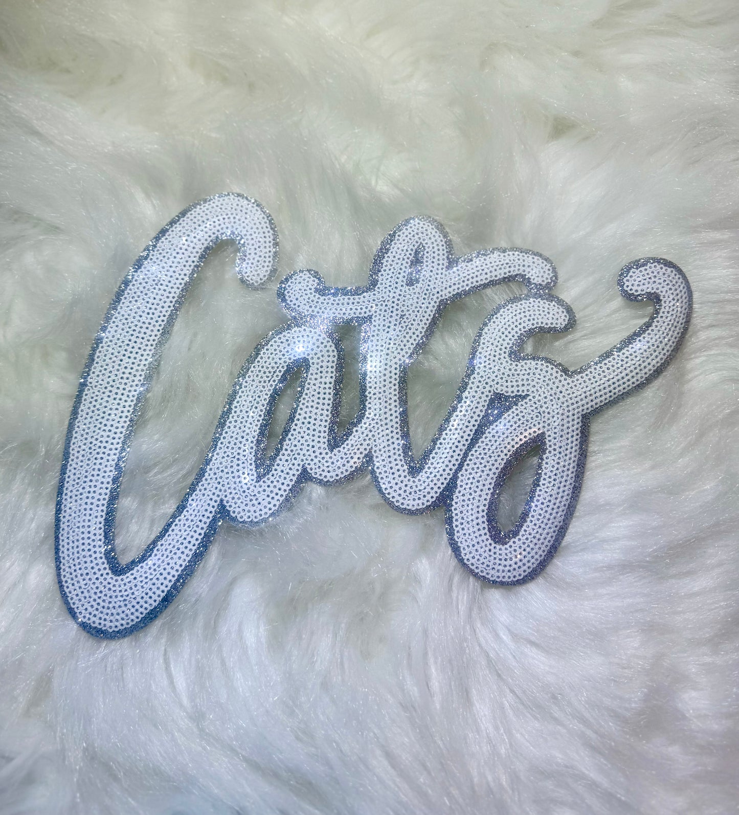 Sequin Cats Patch, Mascot Sequin Patch, Game Day Patch, DIY patch, Iron on Patch, Silver Glitter Backing